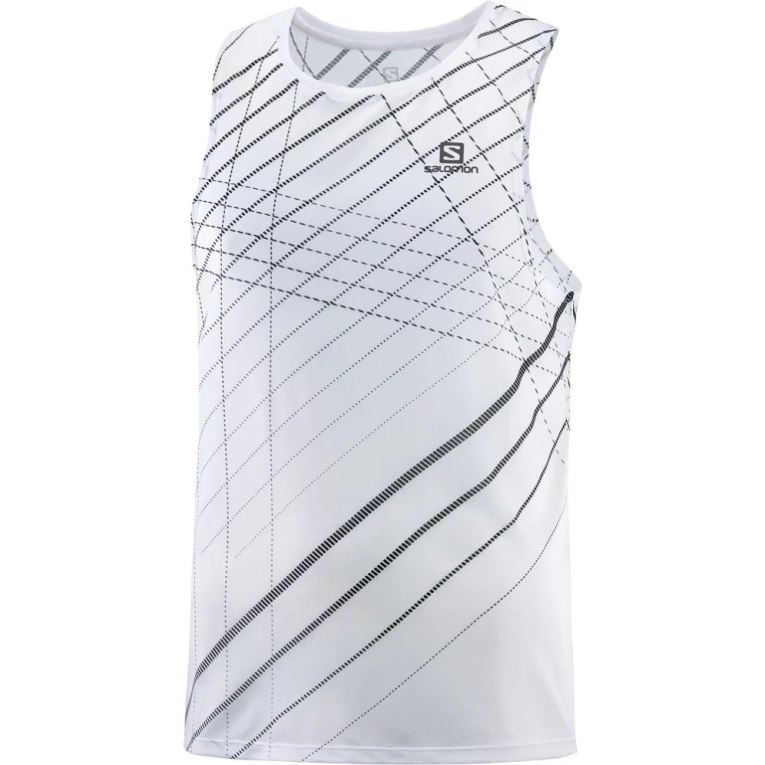 White / Black Salomon Sense Aero Singlet Men's Tanks | IE ID5730